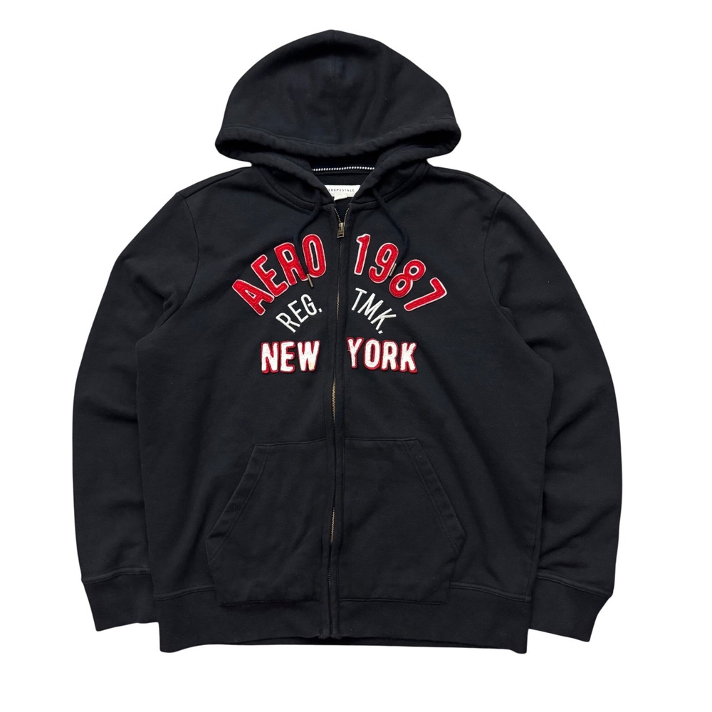 Aeropostale Black Full Zip Hoodie Aero 1987 New York Mallcore Baggy Skater XL